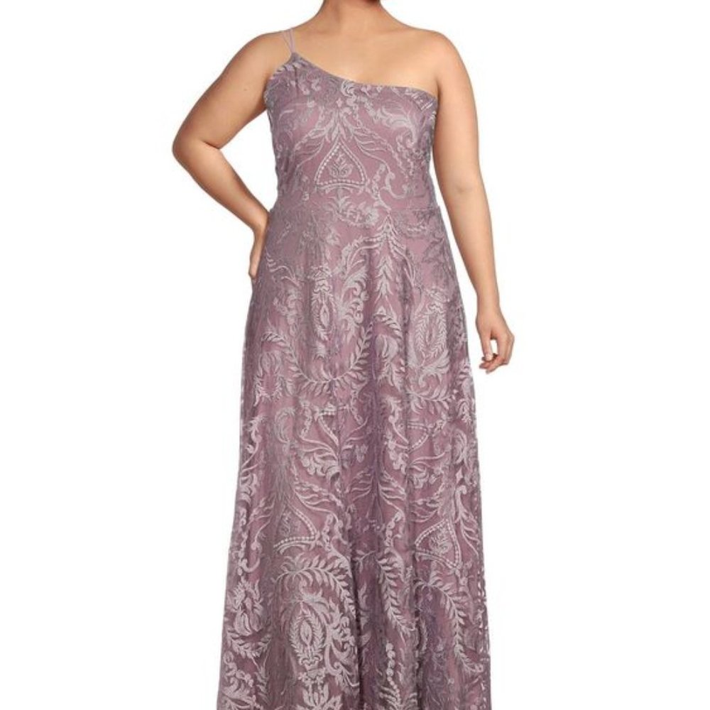 Xtraordinary Embroidered Mesh Overlay Long Dress - 21W